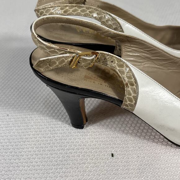 Vintage Salvatore Ferragamo White and Black Slingback Heels. Size 5 B - Picture 4 of 13